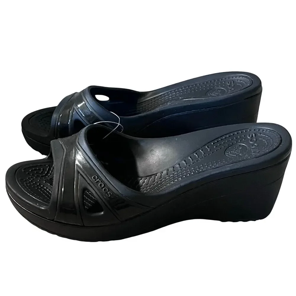 Crocs Sassari Wedge Slide Sandals Women’s Size 8 Black Open Toe Comfort Shoes